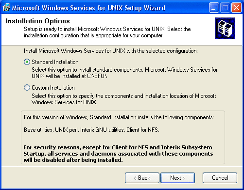Windows Services for UNIX Install Wizard (2003)